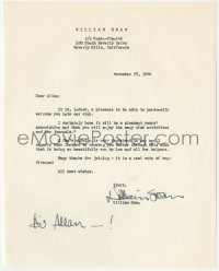 9s0697 WILLIAM SWAN signed letter AND signed 8x10 still 1966 welcoming man into his fan club!