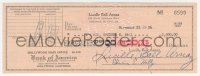 9s0734 LUCILLE BALL signed canceled check 1956 she paid $2,500 to her mother Desiree!