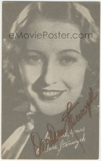 9s0665 BARBARA STANWYCK signed arcade card 1940s head & shoulders portrait of the Hollywood star!