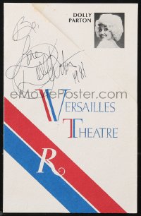 9s0572 DOLLY PARTON signed menu 1981 performing at the Versailles Theater in the Riviera, Las Vegas!