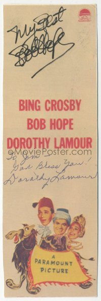 9s0571 ROAD TO MOROCCO signed 3x8 cut magazine ad 1950s by Bob Hope AND Dorothy Lamour!
