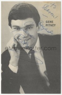 9s0612 GENE PITNEY signed 4x6 music publicity card 1963 advertising his latest album releases!