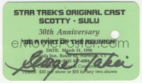 9s0566 GEORGE TAKEI signed convention ticket 1996 Scotty & Sulu reunite at Star Trek 30th anniversary!