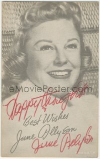 9s0676 JUNE ALLYSON signed arcade card 1940s great head & shoulders portrait of the leading lady!
