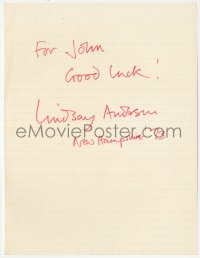 9s0465 LINDSAY ANDERSON signed 9x11 piece of paper 1973 it can be framed with a repro still!