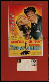 9s0309 LIZABETH SCOTT signed 3x5 piece of paper in 12x20 display 1950s ready to frame on your wall!