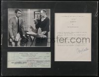 9s0317 RAY WALSTON/BILL BIXBY signed canceled check AND signed letter in 14x18 display 1970s cool!