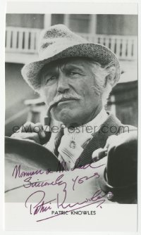 9s0761 PATRIC KNOWLES signed 4x7 publicity photo 1980s great close up as Henry Tunstall in Chisum!