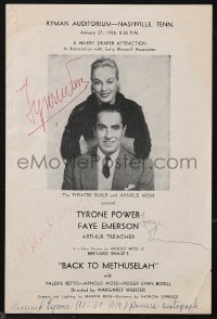 9s0574 BACK TO METHUSELAH signed stage play program 1958 by Tyrone Power, Faye Emerson & Dunleavy!