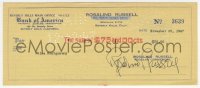 9s0737 ROSALIND RUSSELL signed canceled check 1947 she paid $75 to someone named Welma Montgomery!