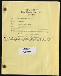 9s0209 SPY HARD revised sixth draft script July 19, 1995, makeup artist Allan Apone's personal copy!