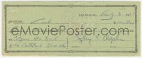 9s0740 SYDNEY CHAPLIN signed canceled check 1956 he was taking out $100 in cash!