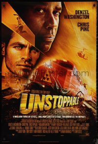 9s0279 UNSTOPPABLE signed style B int'l DS 1sh 2010 by Denzel Washington, great image w/ Chris Pine!
