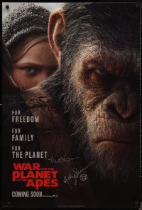 9s0280 WAR FOR THE PLANET OF THE APES signed style B int'l teaser DS 1sh 2017 by Reeves AND Serkis!