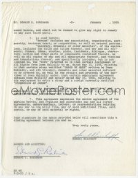 9s0702 EDWARD G. ROBINSON signed contract 1955 making TV movie For The Defense, paid $2,250!