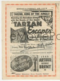 9s0570 MAUREEN O'SULLIVAN signed local theater herald 1936 Tarzan Escapes with Johnny Weissmuller!