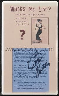 9s0576 BETTY HUTTON signed VHS tape 1980s on the back cover of Betty Hutton on What's My Line?