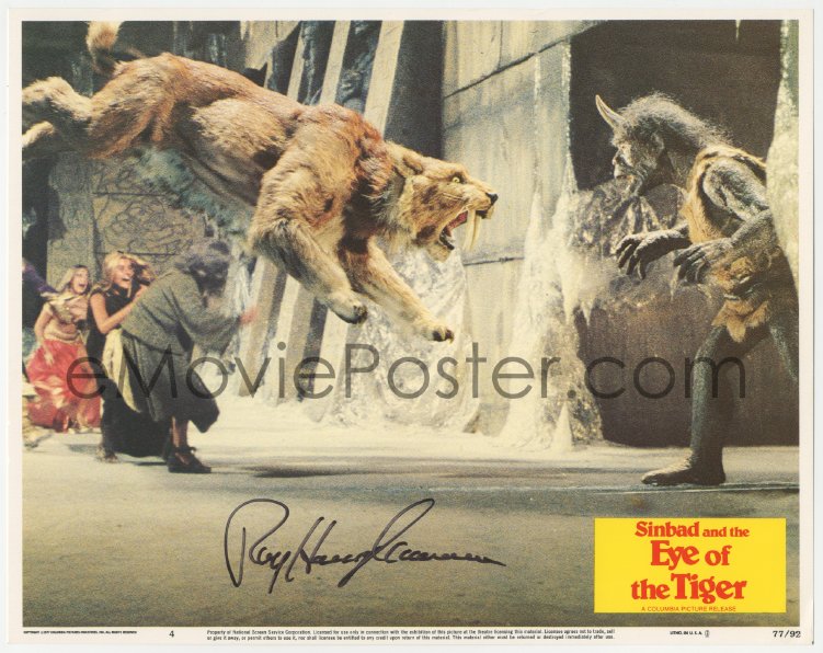 RAY HARRYHAUSEN PATRICK WAYNE SIGNED SINBAD & AND THE EYE OF TIGER PHOTO POSTER 