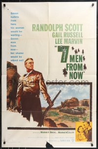9t1131 7 MEN FROM NOW 1sh 1956 Budd Boetticher, great full-length art of Randolph Scott with rifle!
