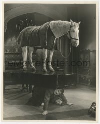 9t1012 WRONG AGAIN 7.75x9.5 still 1929 Stan Laurel & Oliver Hardy holding up piano w/horse on top!