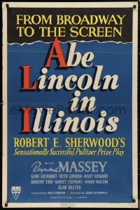9t1134 ABE LINCOLN IN ILLINOIS 1sh 1940 Raymond Massey as Abraham Lincoln, from Broadway to Screen!
