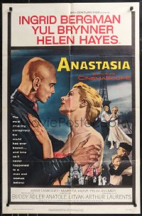 9t1155 ANASTASIA 1sh 1956 great romantic art of Ingrid Bergman & Yul Brynner!