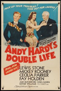 9t1158 ANDY HARDY'S DOUBLE LIFE style D 1sh 1942 art of Mickey Rooney & sexy Esther Williams!