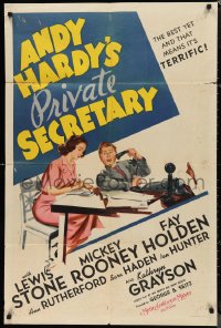 9t1159 ANDY HARDY'S PRIVATE SECRETARY style D 1sh 1941 Mickey Rooney, young Kathryn Grayson in 1st role!