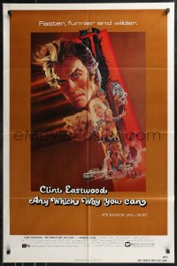 9t1165 ANY WHICH WAY YOU CAN 1sh 1980 cool artwork of Clint Eastwood & Clyde by Bob Peak!
