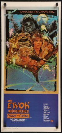 9t0624 CARAVAN OF COURAGE Aust daybill 1984 An Ewok Adventure, Star Wars, art by Drew Struzan!