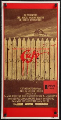9t0638 CUJO Aust daybill 1983 Stephen King, artwork of bloody fence & house by Robert Tanenbaum!