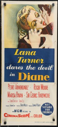 9t0641 DIANE Aust daybill 1956 sexy Lana Turner dares the devil, close up romantic artwork!