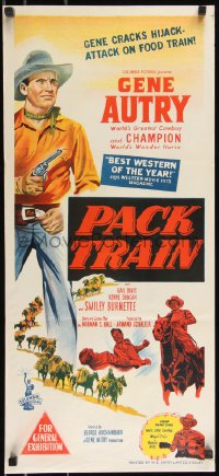 9t0677 PACK TRAIN Aust daybill 1953 Gene Autry & Smiley Burnette cracks a hijack attack on food train!