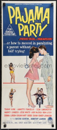 9t0678 PAJAMA PARTY Aust daybill 1964 art of Annette Funicello in sexy lingerie, Tommy Kirk!