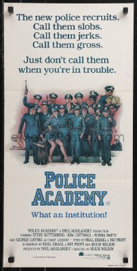 9t0679 POLICE ACADEMY Aust daybill 1984 Steve Guttenberg, Kim Cattrall, Drew Struzan police artwork!