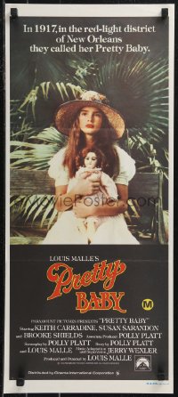 9t0682 PRETTY BABY Aust daybill 1978 directed by Louis Malle, Brooke Shields sitting with doll!