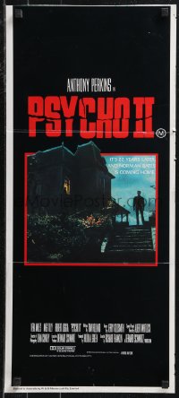 9t0684 PSYCHO II Aust daybill 1983 Anthony Perkins as Norman Bates, creepy image of classic house!