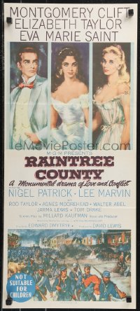 9t0686 RAINTREE COUNTY Aust daybill 1958 art of Montgomery Clift, Elizabeth Taylor & Eva Marie Saint!