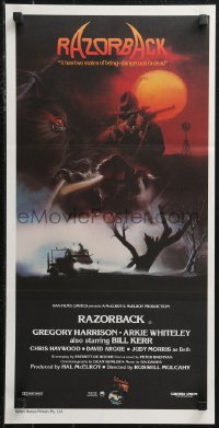 9t0689 RAZORBACK Aust daybill 1984 Australian horror, cool artwork by Brian Clinton!