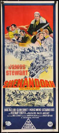 9t0696 SHENANDOAH Aust daybill 1965 great hand litho of James Stewart in the Civil War!