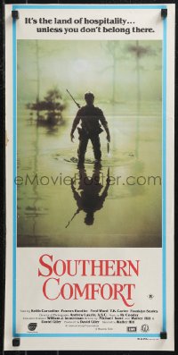 9t0700 SOUTHERN COMFORT Aust daybill 1982 Walter Hill, Keith Carradine, cool image of hunter in swamp!