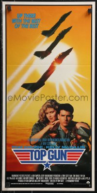 9t0715 TOP GUN Aust daybill 1986 great image of Tom Cruise & Kelly McGillis, Navy fighter jets!