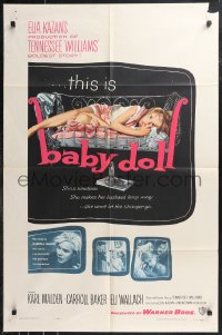 9t1176 BABY DOLL 1sh 1957 Elia Kazan, classic image of sexy troubled teen Carroll Baker!