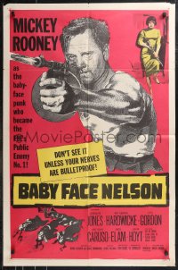 9t1177 BABY FACE NELSON 1sh 1957 great art of Public Enemy No. 1 Mickey Rooney firing tommy gun!