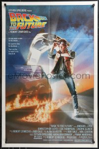 9t1181 BACK TO THE FUTURE studio style 1sh 1985 art of Michael J. Fox & Delorean by Drew Struzan!