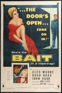 9t1184 BAIT 1sh 1954 the door's always open to sexy bad girl Cleo Moore's room, come on in!
