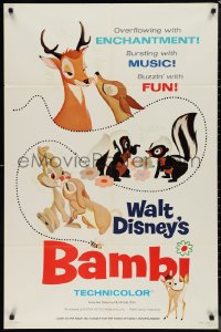 9t1185 BAMBI style A 1sh R1966 Walt Disney cartoon classic, great art with Thumper & Flower!