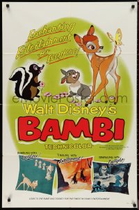 9t1186 BAMBI style B 1sh R1966 Walt Disney cartoon classic, great art with Thumper & Flower!