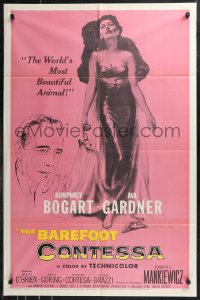 9t1190 BAREFOOT CONTESSA 1sh 1954 Humphrey Bogart & art of sexiest full-length Ava Gardner!