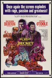 9t1204 BECKET 1sh R1967 different art of Richard Burton & Peter O'Toole by Sandy Kossin!